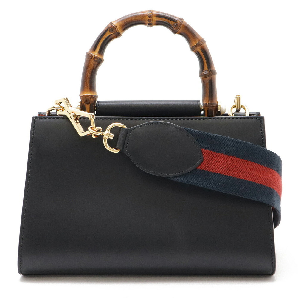 Gucci Nimfair Bamboo Handbag Bag Faux Pearl Black Red